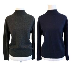 ZARA Mock Turtleneck Fine Knit 100% Wool Sweater Bundle Gray Blue